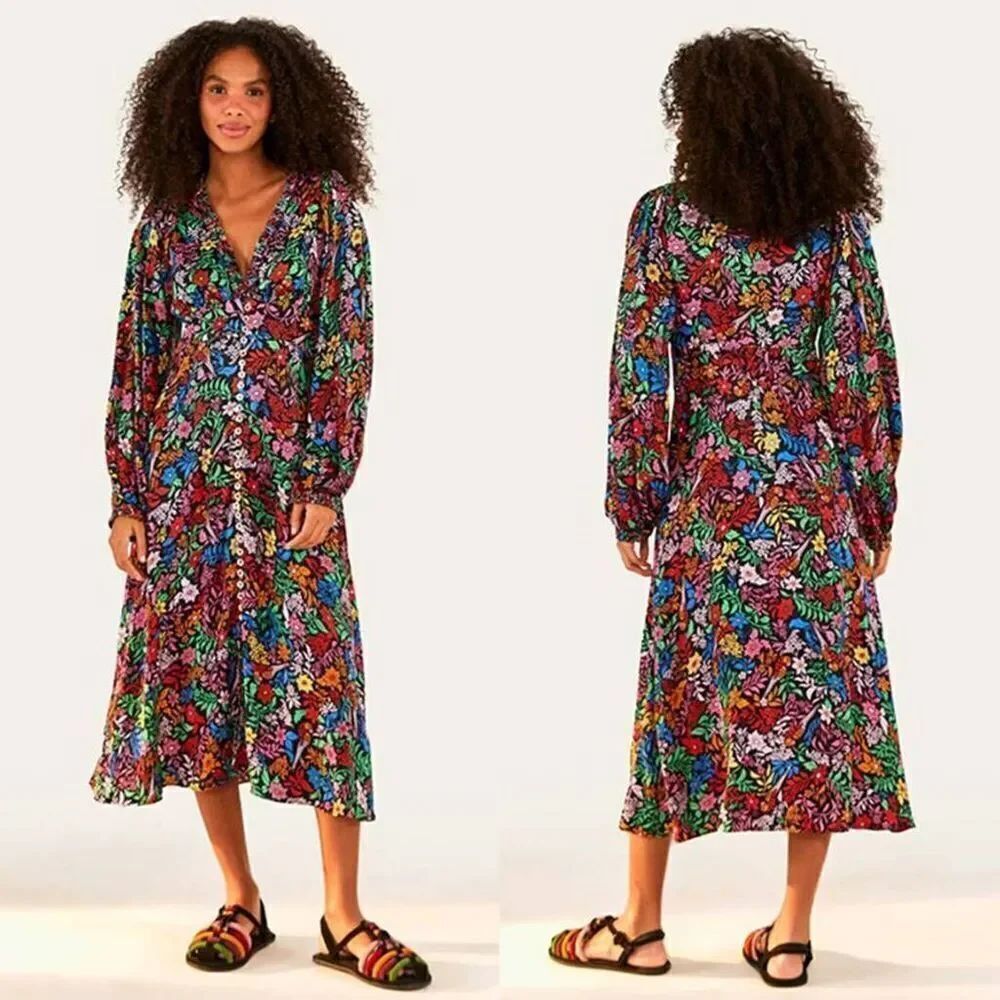 Farm Rio tropical garden midi dress XS $275